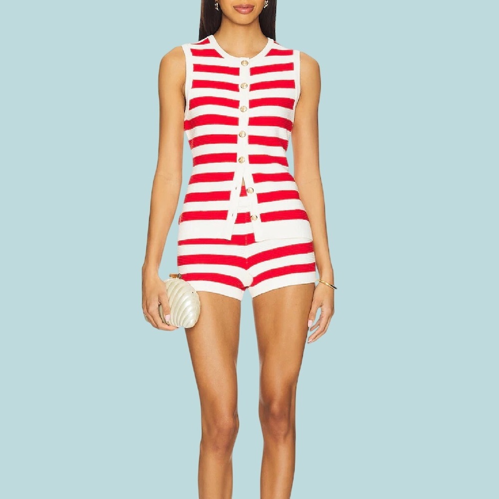 Show Me Your Mumu Devin Tank Red Stripe Delight Knit Gold Anchor Button Vest M